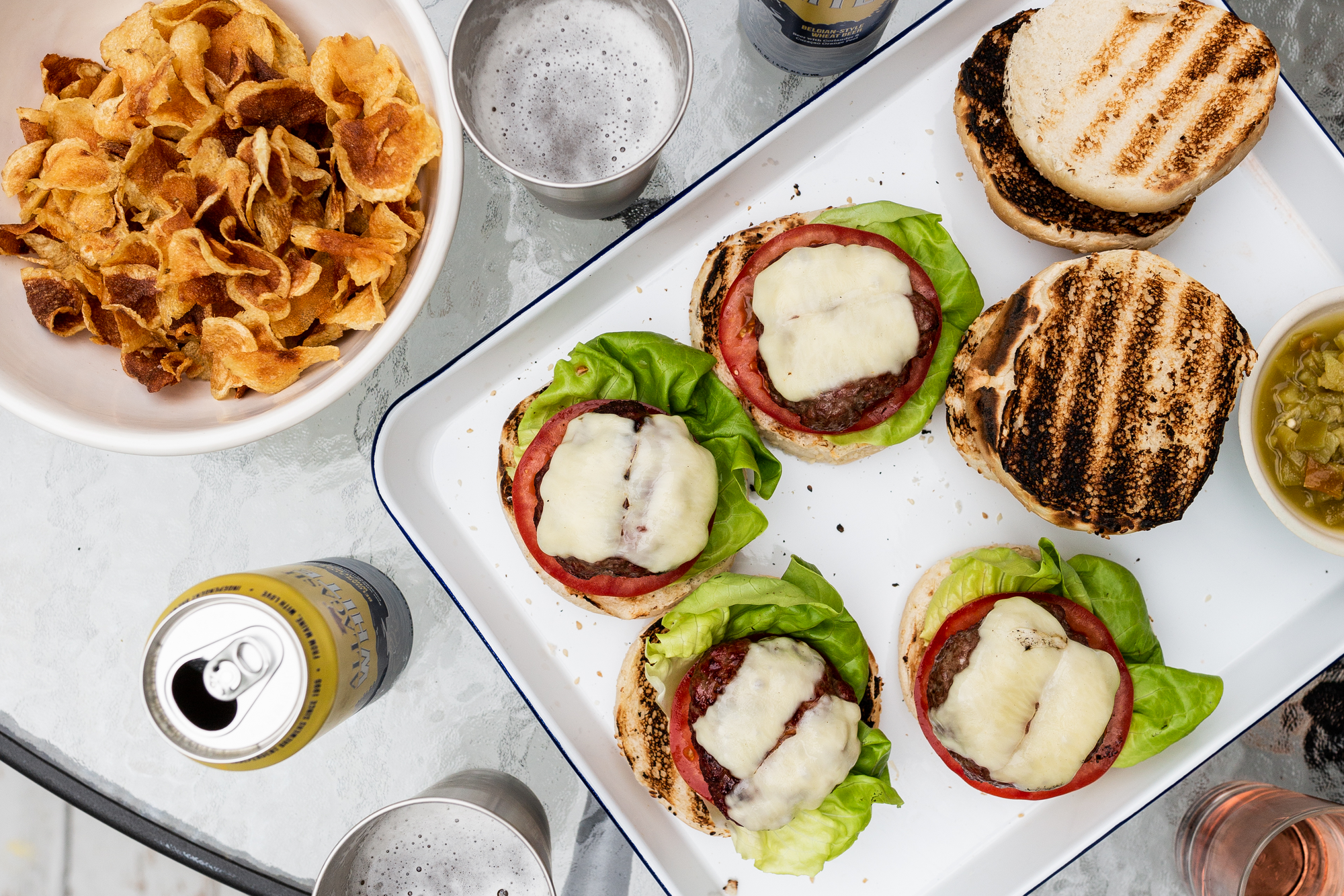 Hatch Green Chile Cheeseburgers