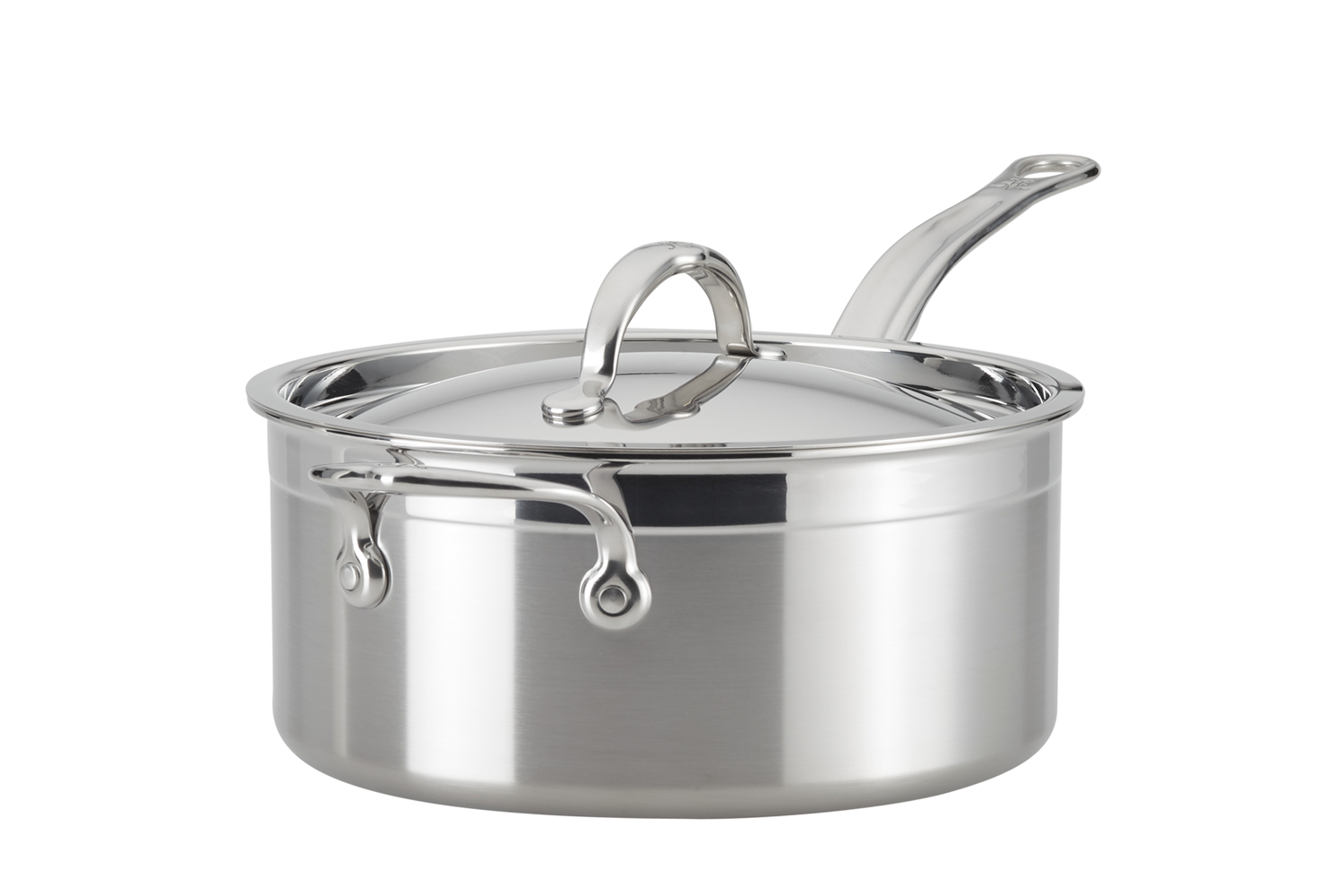 Stainless steel saucepan with lid isolated on white background