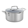 A Zwilling Clad Ceramic CFX 6 qt Dutch Oven sits over a white background.