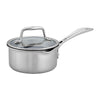 A Zwilling Clad Ceramic CFX Sauce Pan sits over a white background.