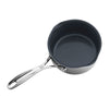 An overhead shot of a Zwilling Clad Ceramic CFX Sauce Pan over a white background.