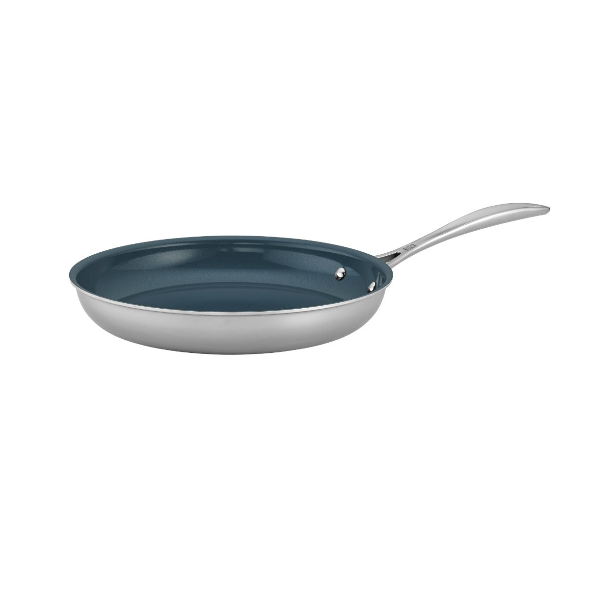 A Zwilling Clad Ceramic CFX Fry Pan over a white background.