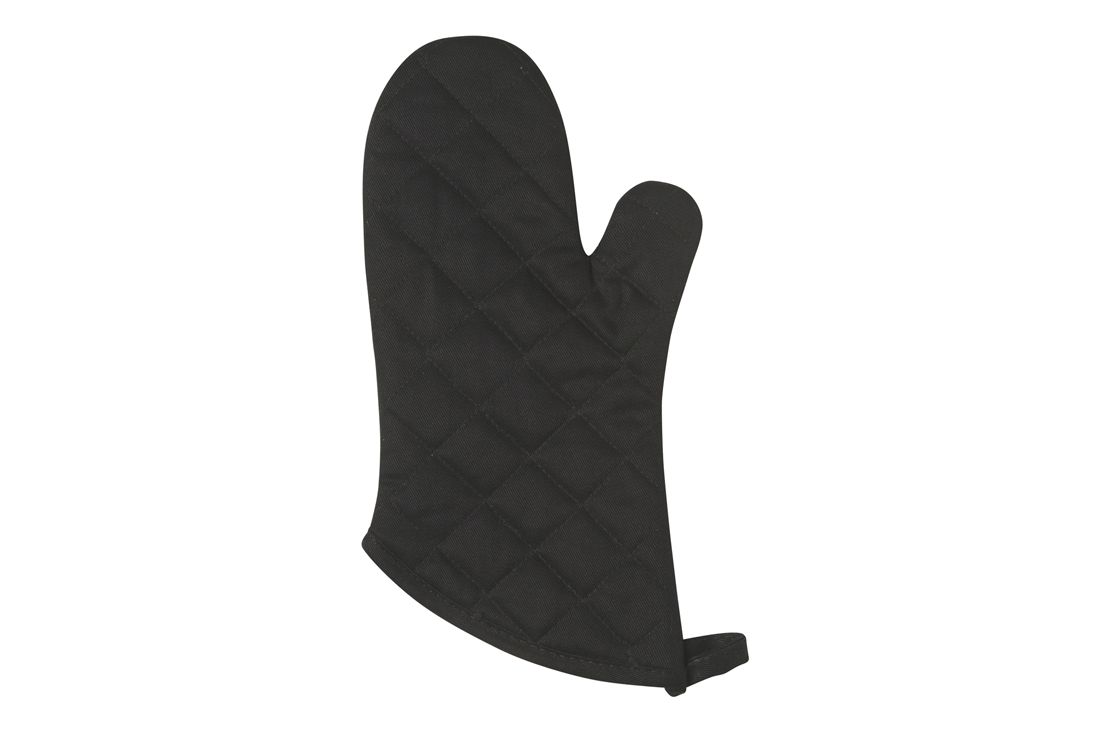 A Now Designs Black Oven Mitt over a white background.