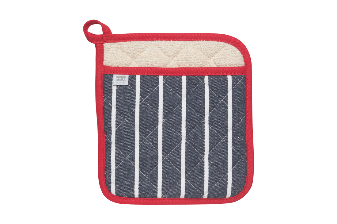 A Now Designs Butcher Stripe Potholder over a white background.