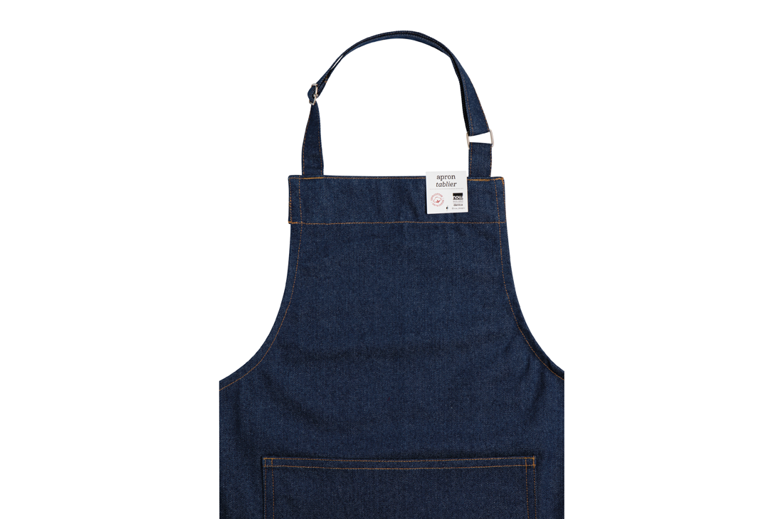 A Now Designs Denim Apron over a white background.