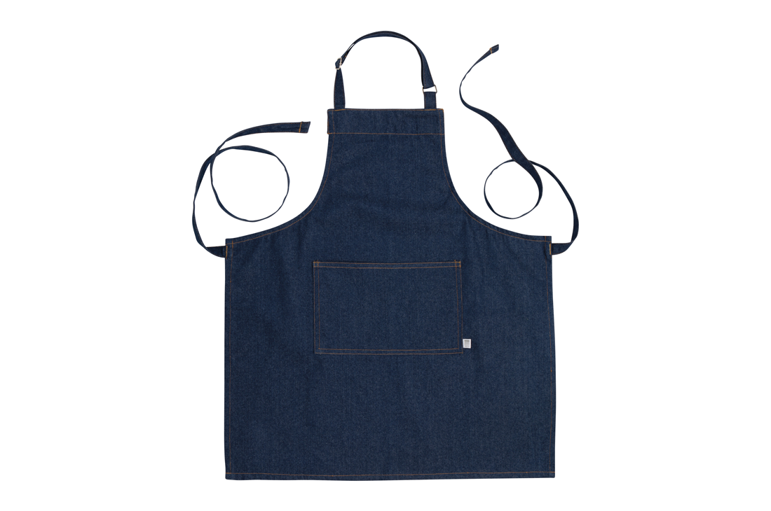 A Now Designs Denim Apron over a white background.