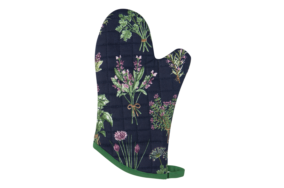 A Now Designs Fresh Herbs Oven Mitt over a white background.