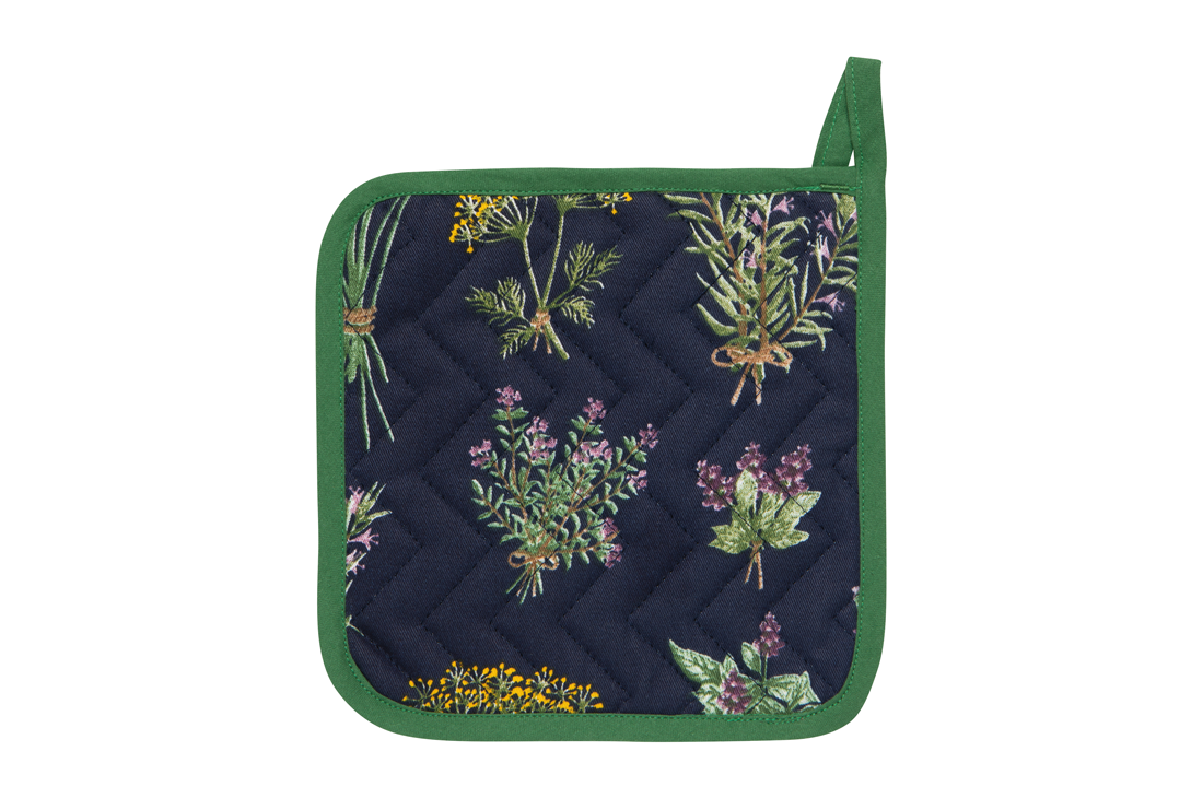 A Now Designs Fresh Herbs Potholder over a white background.
