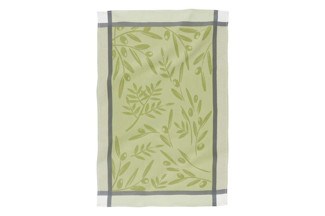 A KAF Home Olives print Jacquard Towel over a white background.