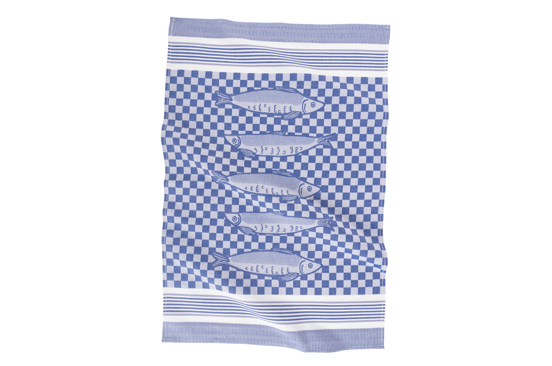 A KAF Home Sardines print Jacquard Towel over a white background.