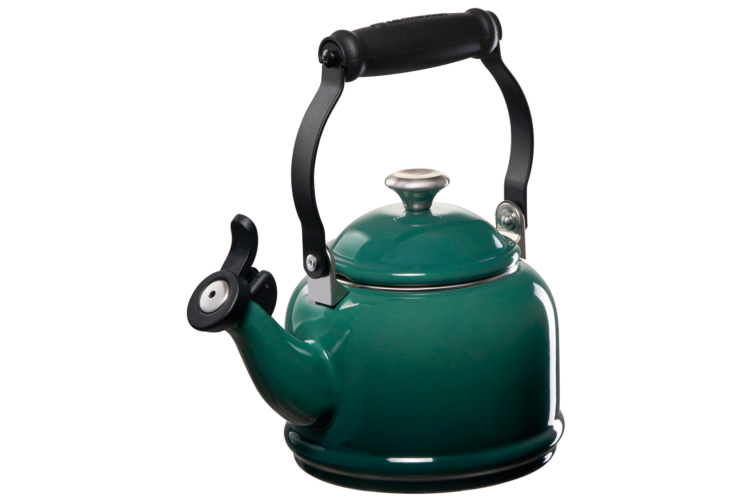 A Le Creuset Demi Kettle in Artichaut over a white background.