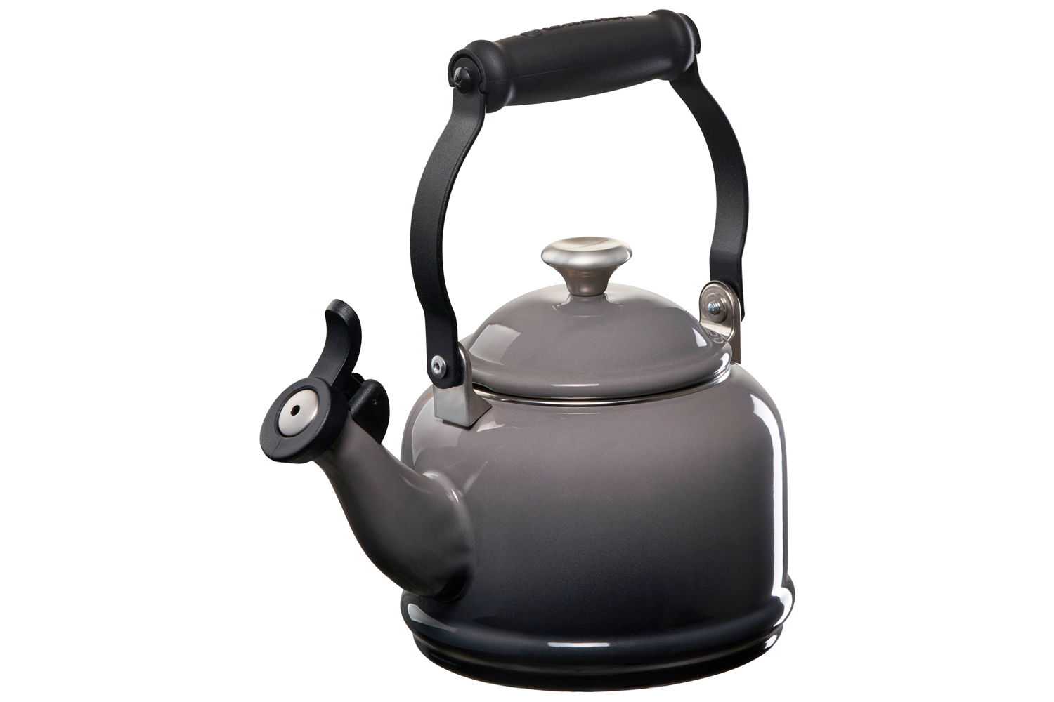 A Le Creuset Demi Kettle in Oyster over a white background.