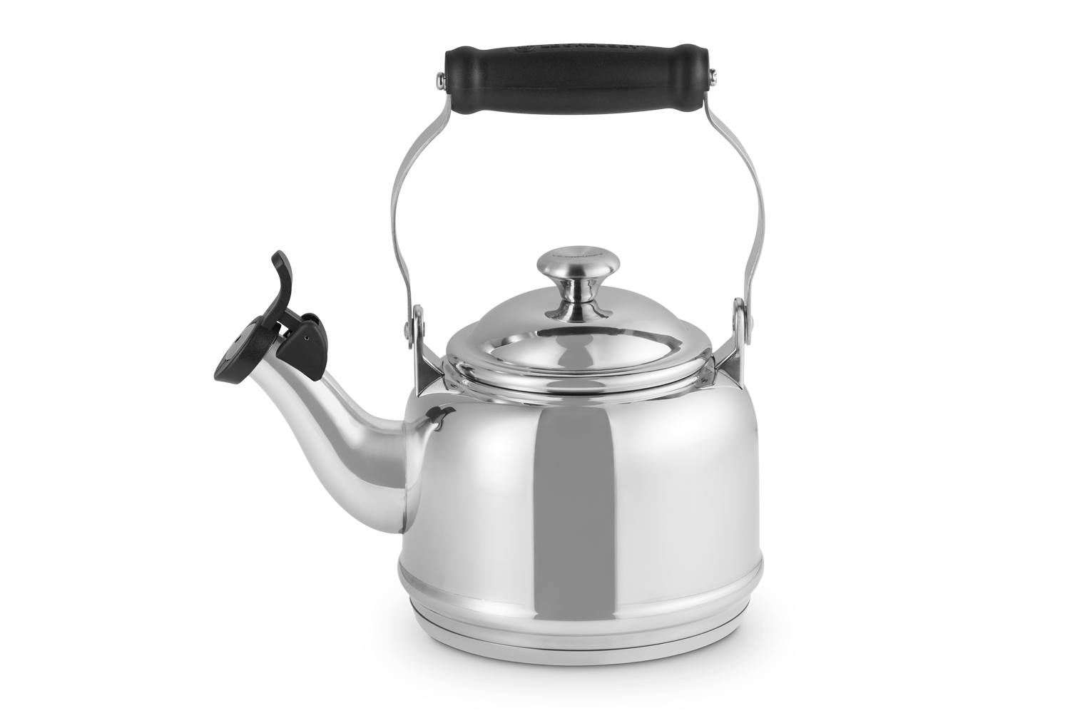 A Stainless Steel Le Creuset Demi Kettle over a white background.