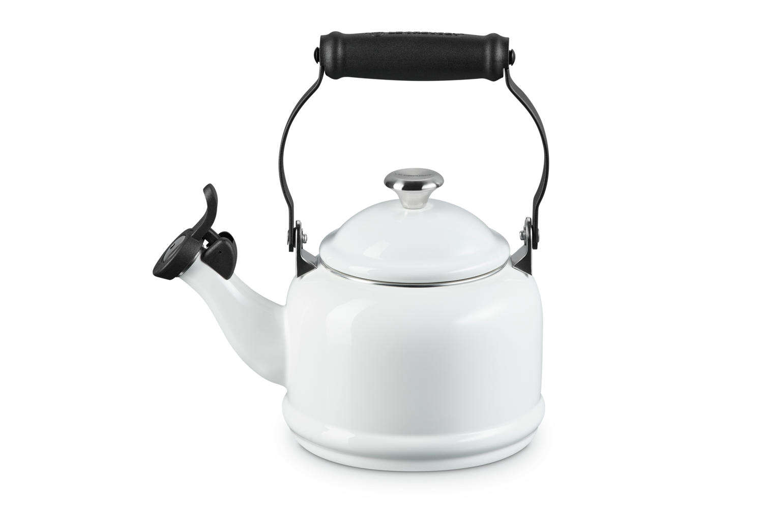 A Le Creuset Demi Kettle in White over a white background.