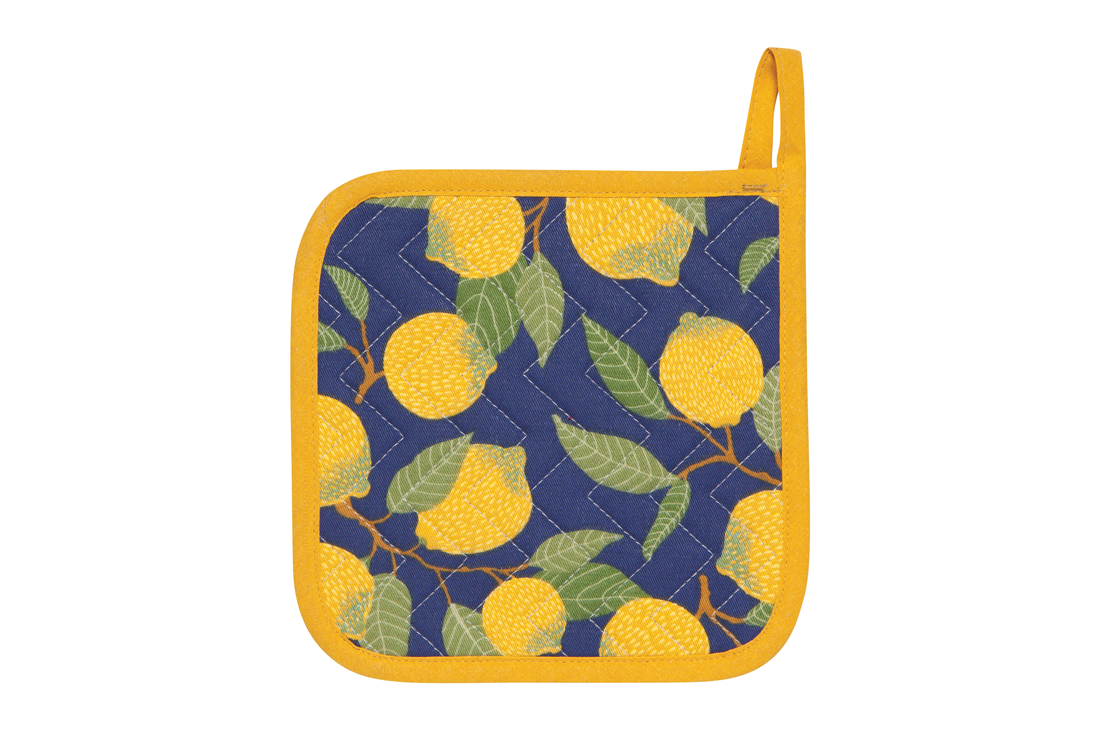 A Now Designs Lemons Potholder over a white background.