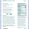 The nutrition label and baking instructions for a bag of LillyBean Lemon Cupcake Mix.