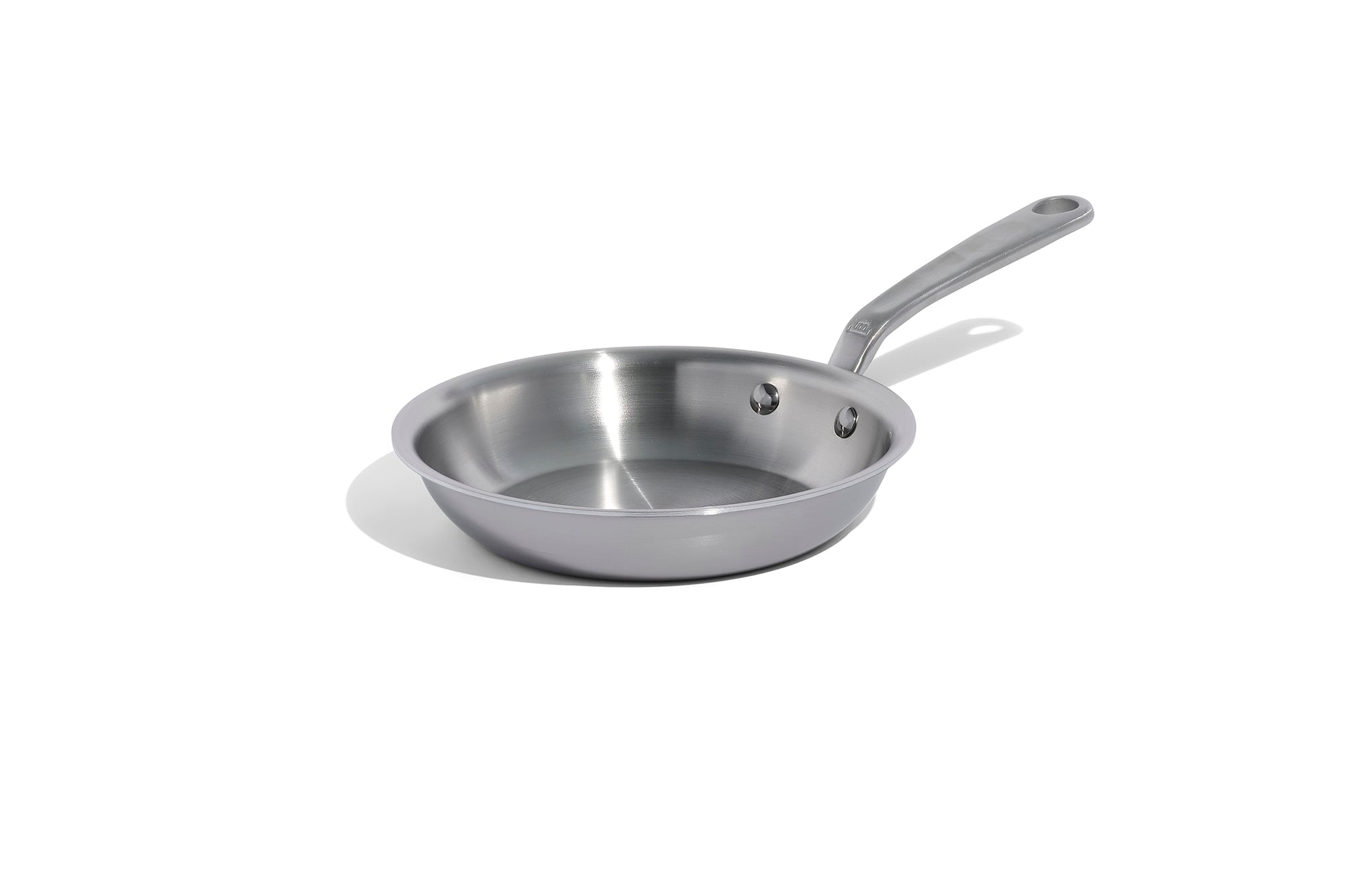 An 8 inch Made In Stainless Clad Frying Pan in front of a white background.