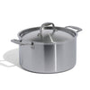 A Made In Stainless Clad Stock Pot in front of a white background.