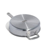 The underside of a Made In Stainless Clad Saute Pan with Lid in front of a white background.