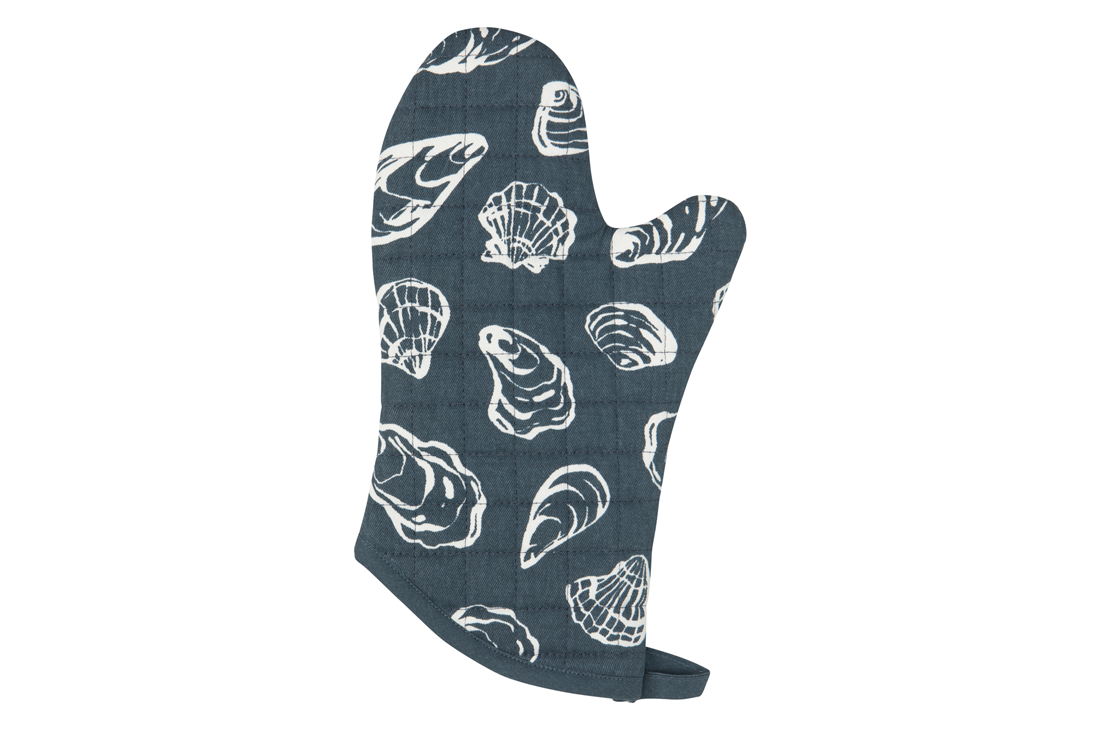 A Now Designs Shellfish Oven Mitt over a white background.