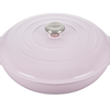 Lavender cast iron Dutch oven with lid and stainless steel knob